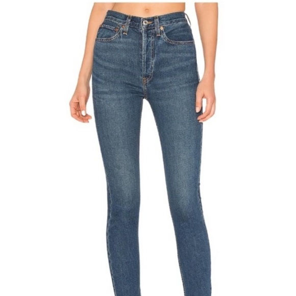 Re/Done Originals High Rise Ankle Crop
Dark Wash Button Fly 25 - Picture 1 of 12